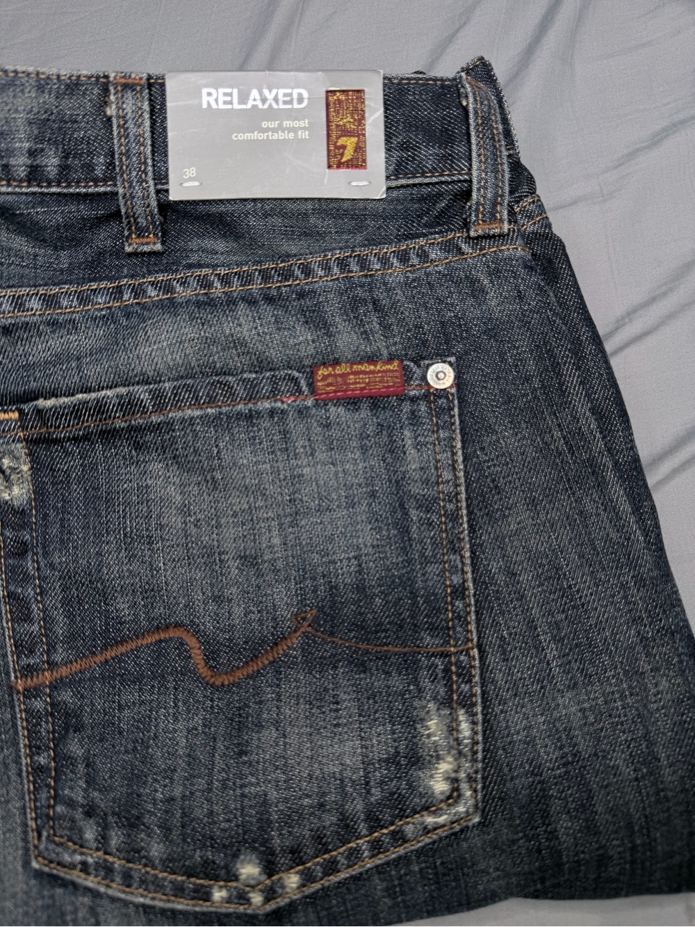 7 For All Mankind Men’s Straight Jeans in Washed Blue 38x34